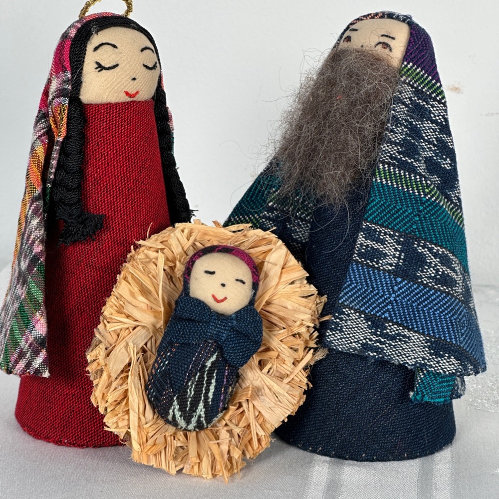 Handcrafted Fabric Nativity Set with Red and Blue Accents